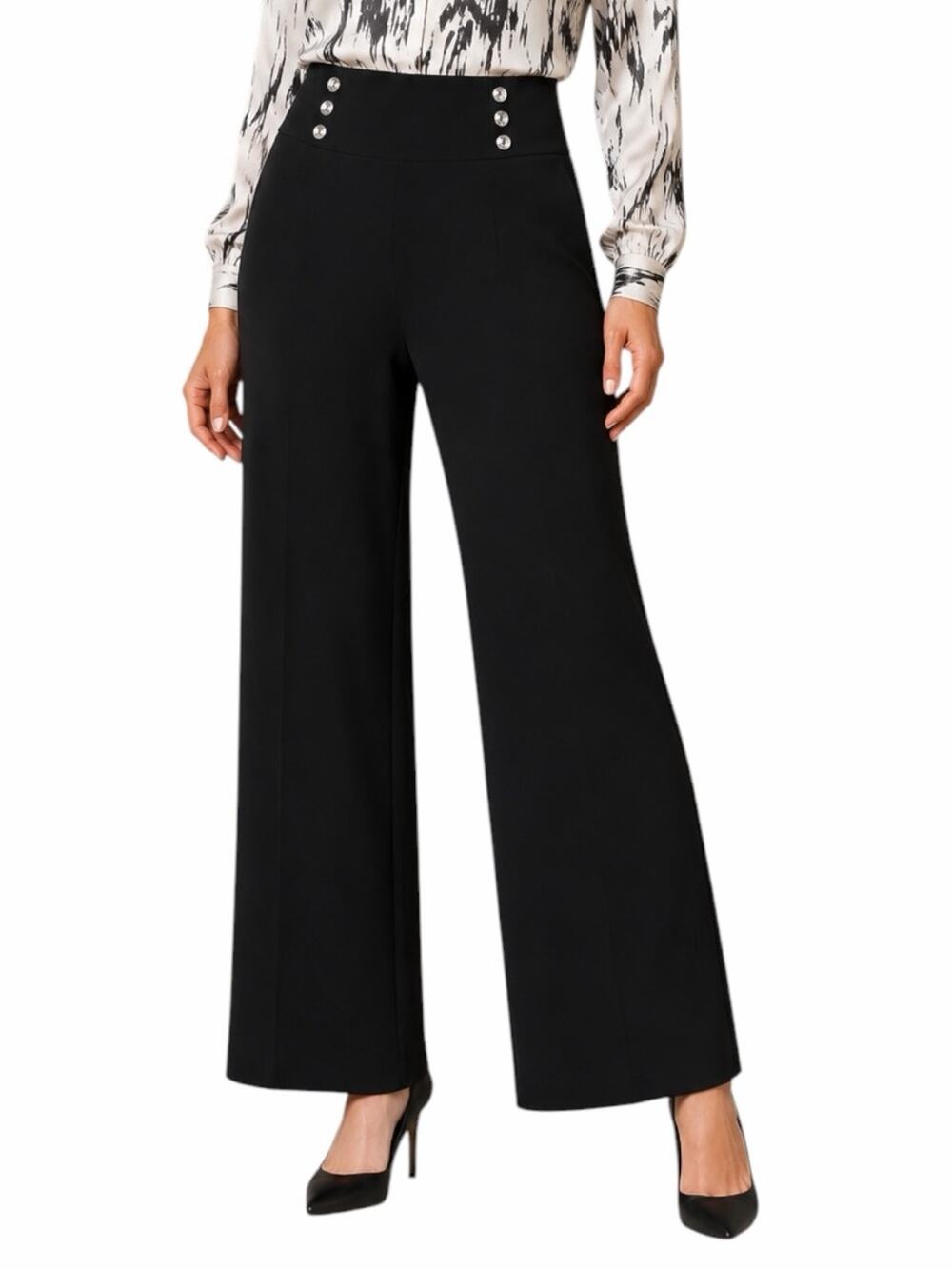 Rafaella Comfort Wide Leg Pull On Pants Women’s 20W Stretch Solid Black